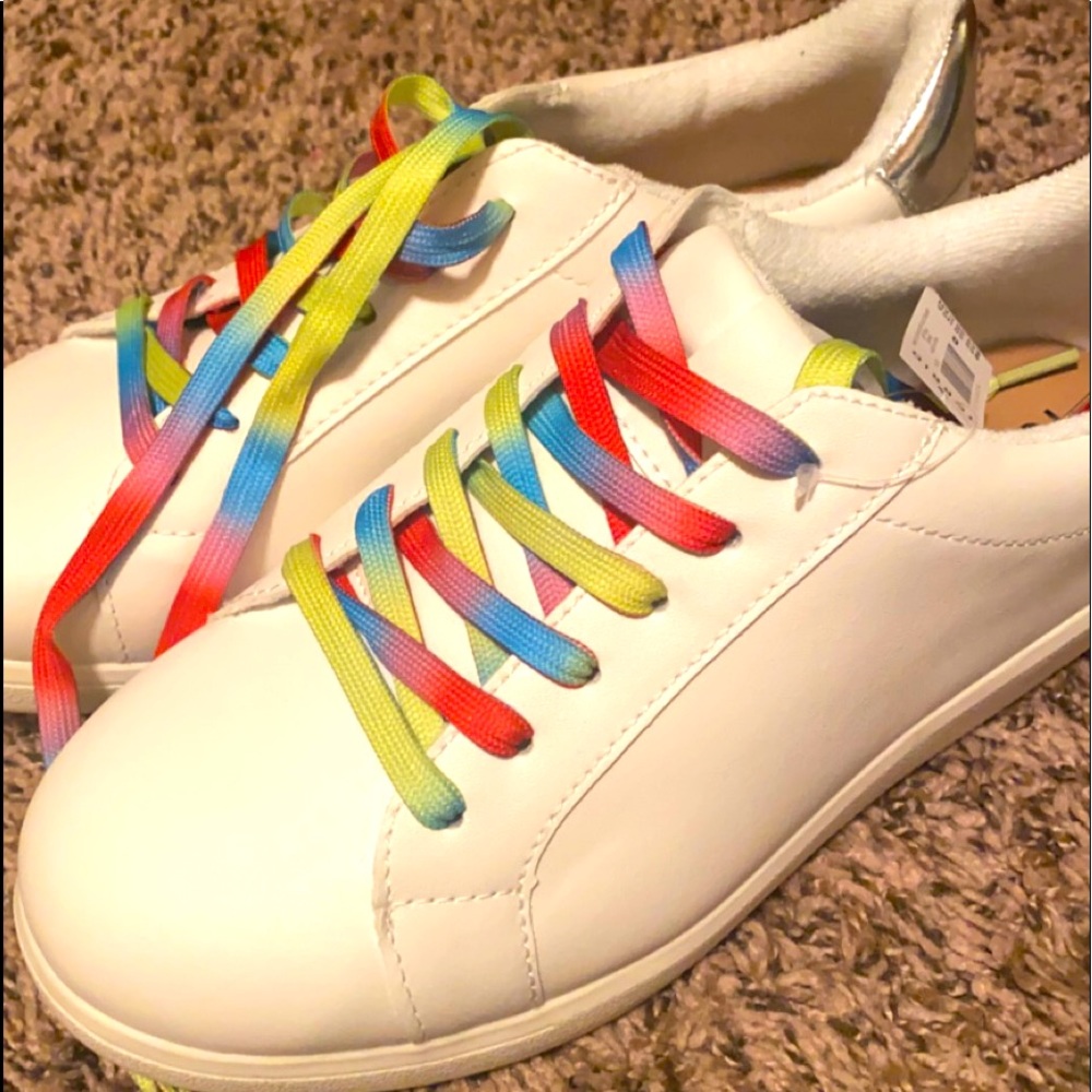White Sneakers with Rainbow Laces